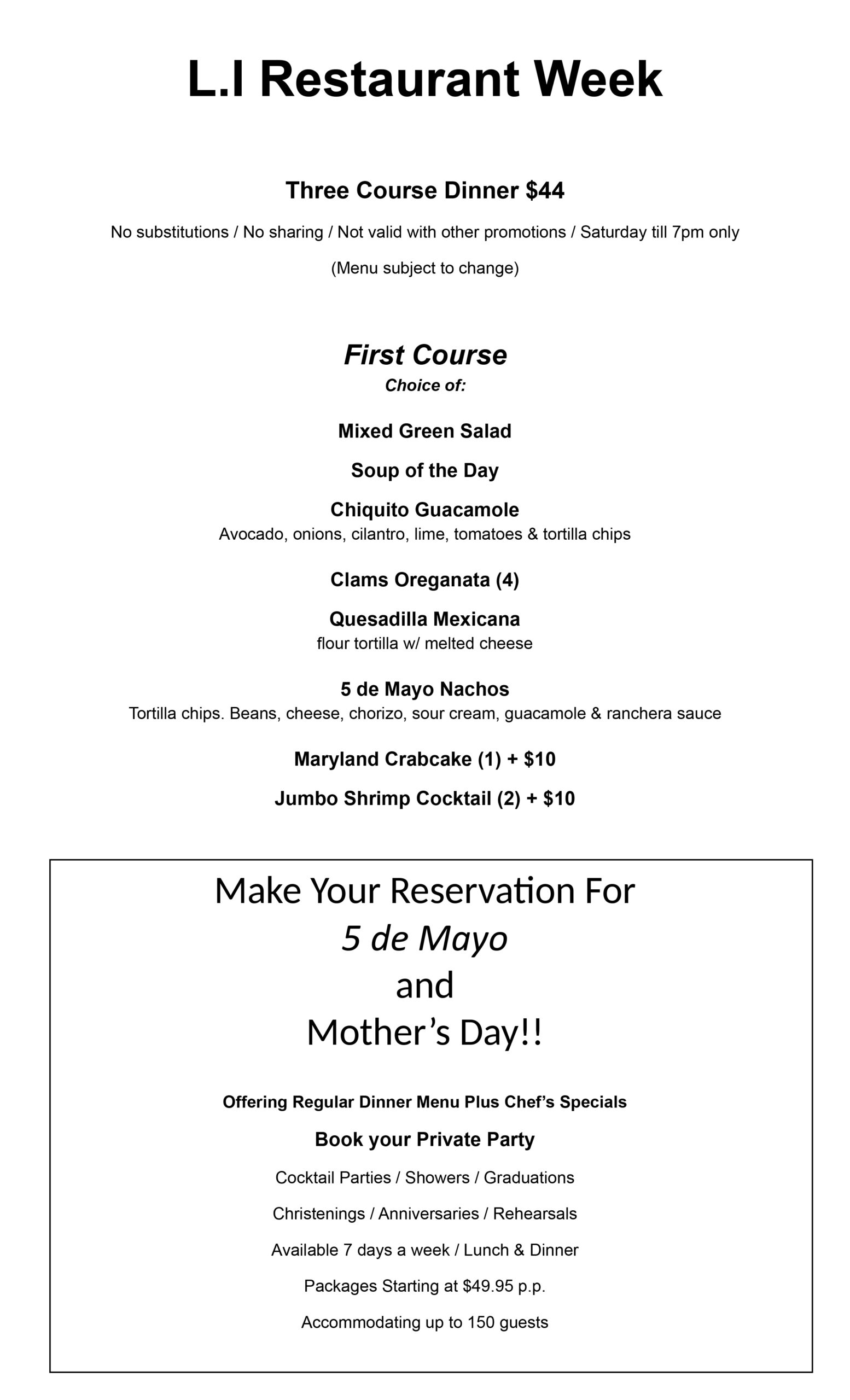 L.I. Restaurant Week Dinner